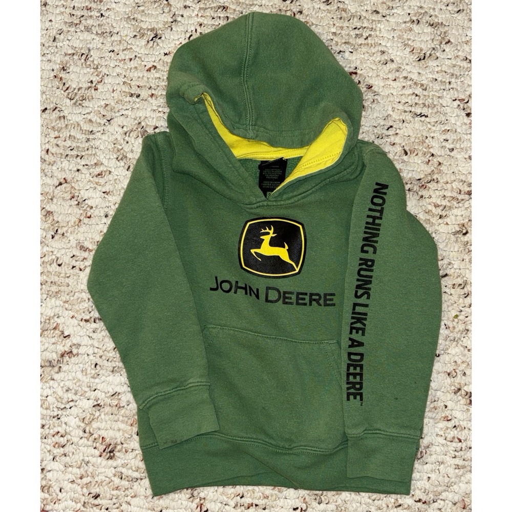 John Deere Hoodie Youth 3T Green Yellow Logo Nothing Runs Like A Deere On Sleeve